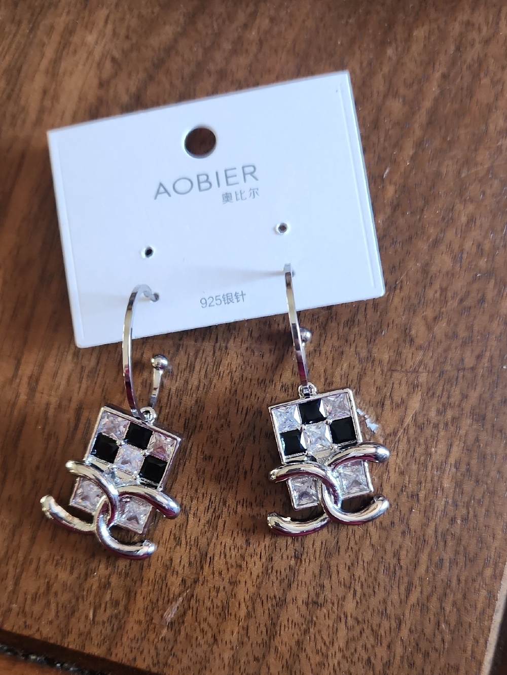 Silver-Tone Black & Clear Crystal Dangle Earrings